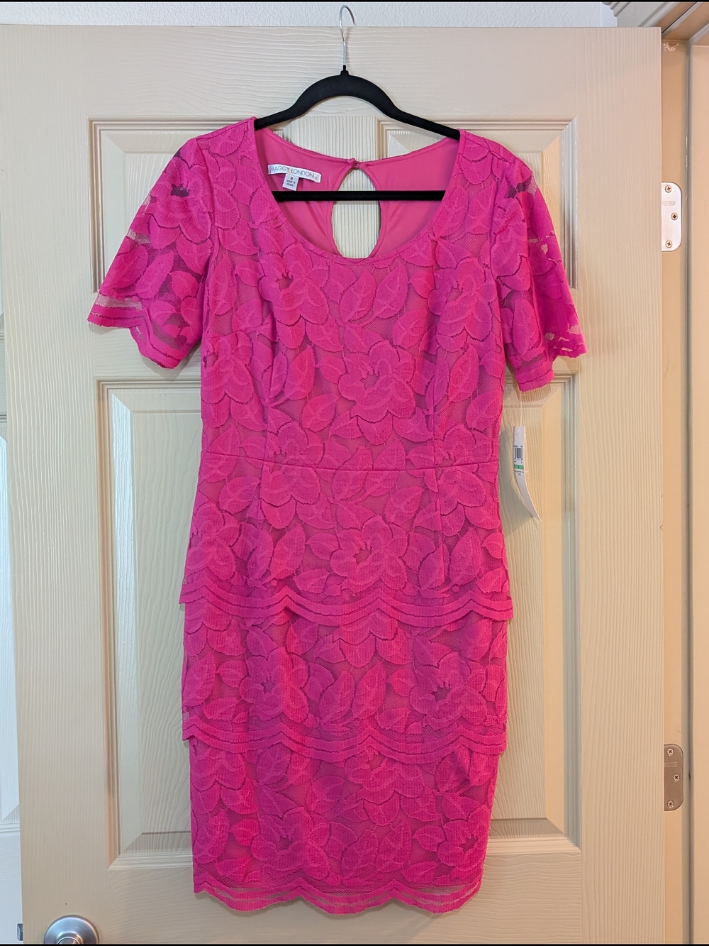 NWT - Maggy London Bright Pink Lace Sheath Dress